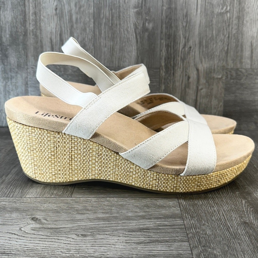 Life Stride White Wedge Sandals
